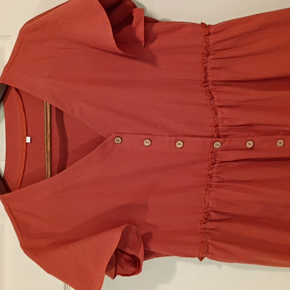 Rust Button-Front Linen  Size L - Picture 2 of 6